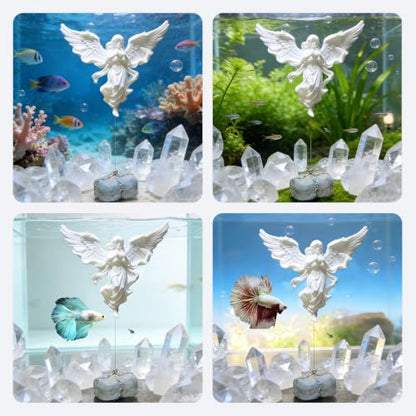 Floating Fish Tank Decorations,Aquarium Angel Decor - White Angel Ornament with Simulated Stone Weight,Betta Fish Tank Decorations,Cool Aquarium Decor for Beginner Fish Tanks