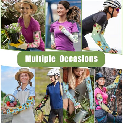 Bebila Gardening Sleeves for Women Farm UV Sun Protection Anti-Scratch Cooling Sleeves with Thumb Hole Arms Cover Outdoors - color: Gradient Blue Green