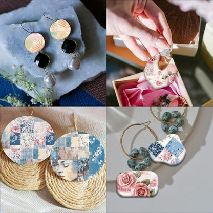 OLYCRAFT 24Pcs Collage Fabric Clay Transfer Paper 4 Styles Transfer Paper for Polymer Collage Rose Polymer Clay Transfer Sheets Collage Theme Small Transfer Paper for Clay Earrings Jewelry Making - style: Collage