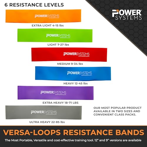Power Systems Versa Loops Commercial Grade Resistance Bands 10 Pack Color Coded Exercise Loop Bands for Strength Training Physical Therapy Home Gym - style: Extra Heavy
