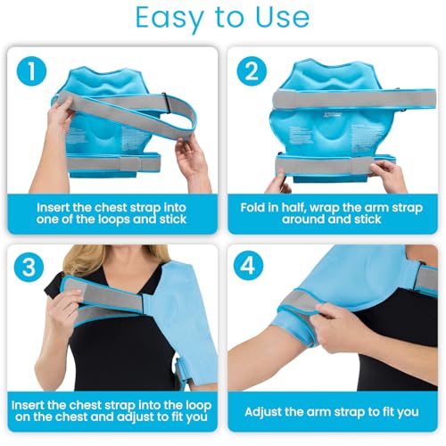 Arctic Flex Shoulder Ice Pack Wrap - Rotator Cuff Cold Therapy for Pain Relief - Reusable Gel for Injuries & Recovery After Surgery - Ice Packs Compression Brace (Blue)