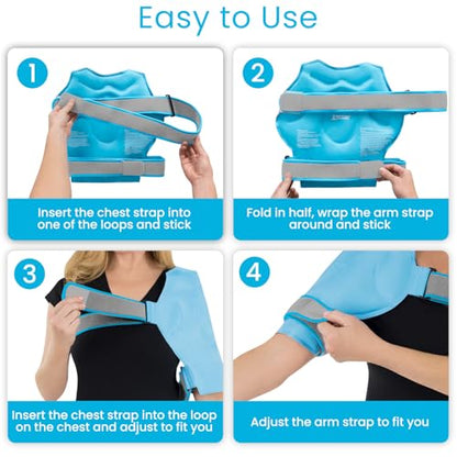 Arctic Flex Shoulder Ice Pack Wrap - Rotator Cuff Cold Therapy for Pain Relief - Reusable Gel for Injuries & Recovery After Surgery - Ice Packs Compression Brace (Blue)