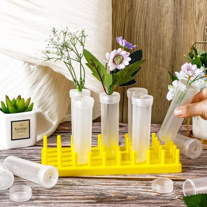 Beeveer 2 Short Peg Rack with 16 Large Floral Tubes Floral Water Tubes for Feeding Fresh Milkweed Cuttings Host Plants Nectar Flowers Habitat Supplies