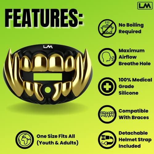 Loudmouth Football Mouth Guard - 3D Chrome Beast Football Mouthpiece, Fits Adult & Youth Ages 5+, Accessories Mouth Guard (3D Beast - Chrome Black/Gold) - color: 3d Beast - Chrome Black/Gold
