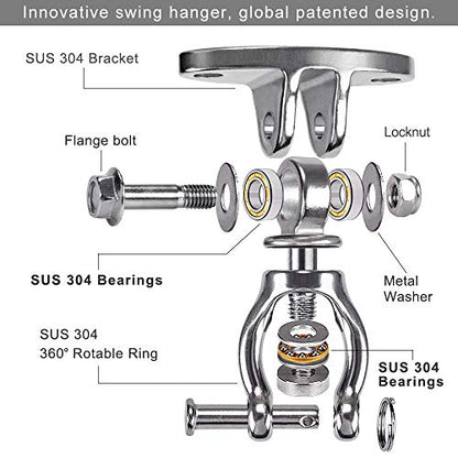 SELEWARE Hammock Chair Hanging Kit, Bearing Swing Hanger w/Spring & Chain | Stainless Steel 360° Swivel Swing Hooks, Ceiling Mount for Hanging Indoor Outdoor Swing Hammock Chair Yoga Silk Punching Bag - color: Bearing Swing Hanger With Chain & Conical Spr