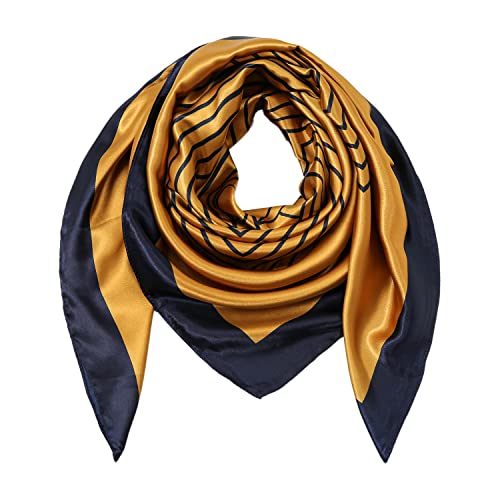 RIIQIICHY Head Scarf for Women Like Silk Satin Scarf for Hair Wrapping at Night Bandana Square Scarf for Sleeping 35 Inch - color: Gold/Black