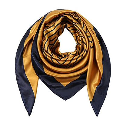 RIIQIICHY Head Scarf for Women Like Silk Satin Scarf for Hair Wrapping at Night Bandana Square Scarf for Sleeping 35 Inch - color: Gold/Black