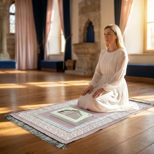 Ramadan & Eid Gift Set - Islamic Prayer Rug with Tasbih Beads, Premium Prayer Mat in Gift Bag or Box, Ideal for Muslim Men & Women (Pink - Boxed) - color: Pink - Boxed