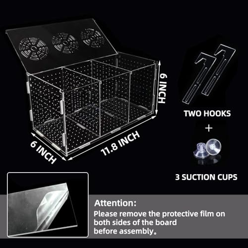 Fish Breeding Box, Acrylic Isolation Box Separator for Aquarium Hatchery Incubator with Suction Cups for Baby Fish Shrimp Clownfish (11.8 * 5.9 * 5.9 inch)