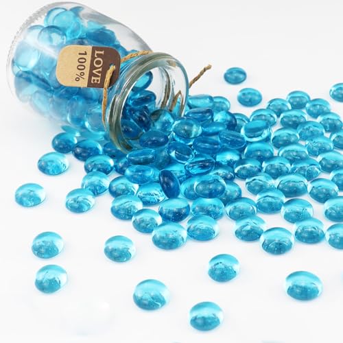0.96LB Glass Beads Vase Filler Aquarium Gravel Decor Flat Glass Marbles Gems Pebbles Fish Tank Rocks Home Decorative Art Craft - Light Blue - color: Light Blue, size: 0.96LB