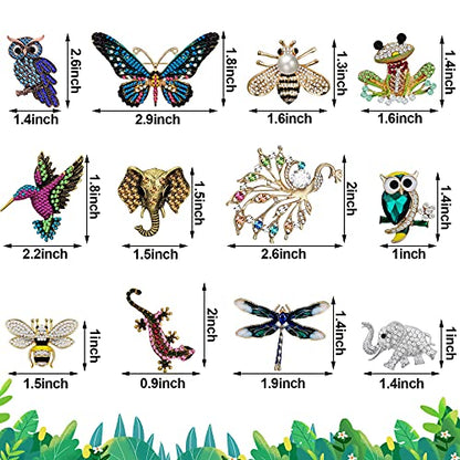 Junkin 12 Pcs Women Brooches Bulk Set Rhinestone Pin Crystal Vintage Brooch Retro Pin Women Girls Gifts for Christmas - style: Animal