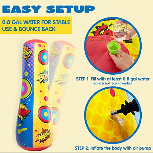 JOYIN Punching Bag for Kids, 47 Inches Kids Punching Bag with Bounce-Back Action, Double-Sided Inflatable Punching Bag(1 Pack)