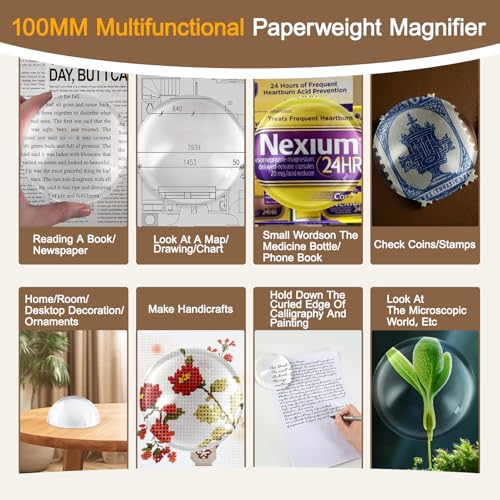 4 Inch Optics Glass Dome Magnifier Paperweight Reading Magnifying Glass Paperweight Optical Half Ball Lens with Gift Box - color: 100mm Glass