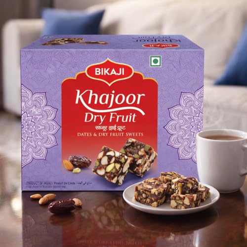 Bikaji Khajoor Dry Fruit Burfi | Halwa 8.81 oz (250 g) Indian Desserts with Dates & Mixed Nuts, Authentic Traditional Mithai, Soft Rich Sweet Treat, Festive Gifting Box - size: 8.8 Ounce (Pack of 1)