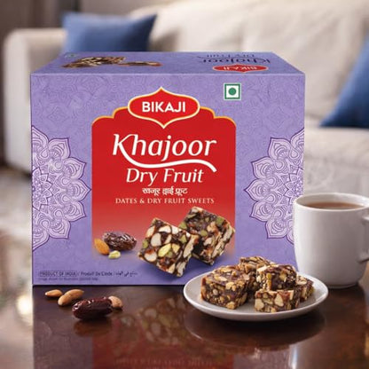 Bikaji Khajoor Dry Fruit Burfi | Halwa 8.81 oz (250 g) Indian Desserts with Dates & Mixed Nuts, Authentic Traditional Mithai, Soft Rich Sweet Treat, Festive Gifting Box - size: 8.8 Ounce (Pack of 1)