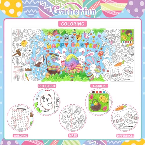 Gatherfun 부활절 파티 활동 포스터 - 79.2 x 182.9cm(31.5 x 72인치), 부활절 - 테마 파티, 학교 파티 및 특별 이벤트 장식용 다용도 종이 컬러링 배너/테이블 커버 - style: 부활절