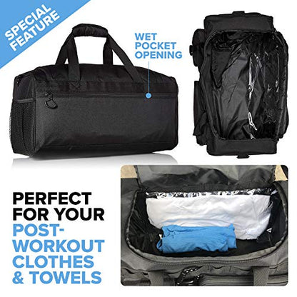 32L 20" Tactical Gym Duffle Bag with Shoe Compartment & Wet Pocket | Water Resistant Fabric, Reinforced Base, MOLLE Webbing & 7 Compartments for Workout, Basketball, Soccer, Travel & Gym Gear