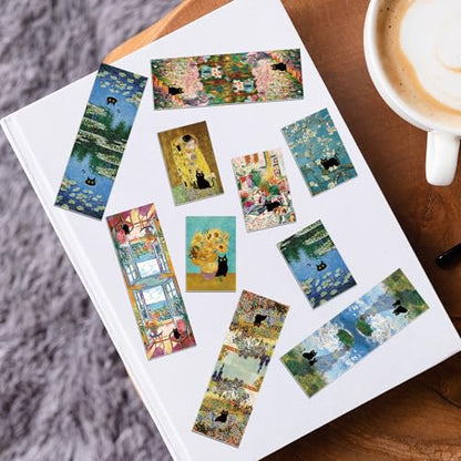 Black Cat Magnetic Bookmarks, 30 Pcs Cute Cats Book Mark Magnet Clips for Reading Women Kids, Oil Painting Art Page Markers for Books Journals Planner School Office Supplies Cat Lover Gifts - style: Black Cat
