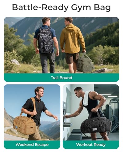 BAGSMART 4-IN-1 Gym Bag for Women Men, TSA Duffle Bag for Travel | With Shoe Compartment & Wet Pocket, 22L/30L/38L Tactical Backpack with 40oz Water Bottle Holder, Lightweight, Water-resistant - color: Olive Drab