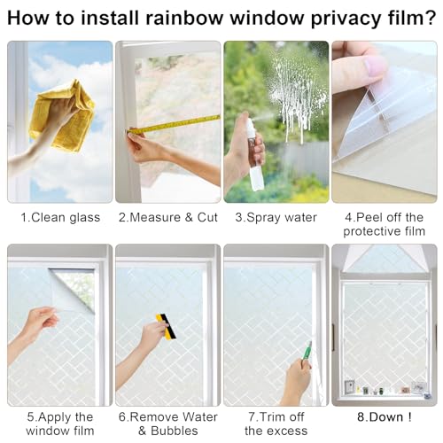 Window Privacy Film, Frosted Glass Static Cling with No-Adhesive Tile Shape Window Cover, Vinyl Stickers for Home Office Glass Sticker Decoration, 17.5 x 78.7 inches
