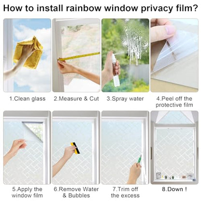 Window Privacy Film, Frosted Glass Static Cling with No-Adhesive Tile Shape Window Cover, Vinyl Stickers for Home Office Glass Sticker Decoration, 17.5 x 78.7 inches