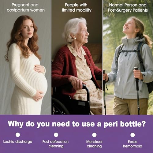 Peri Bottle for Postpartum, Portable Bidet, Perineal Bottle for Postpartum Essential, 17 OZ Upside Down Peri Bottle for Postpartum Recovery, Postpartum Care with Carrying Bag (Purple, L) - size: L
