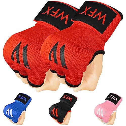 WFX Kids Junior Boxing Hand Wraps Inner Gloves Gel Padded Elasticated Padded Fist Under Gloves Pair Combat Sports for Young Fighters Gel Boxing Hand Wraps - color: Red