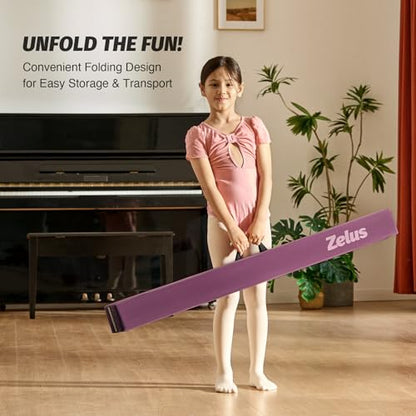 ZELUS 8' Folding Gymnastics Balance Beam, Floor Balance Beam w/Carry Handles Anti-Slip Base for Kids, Beginners & Professional Gymnasts - color: Purple