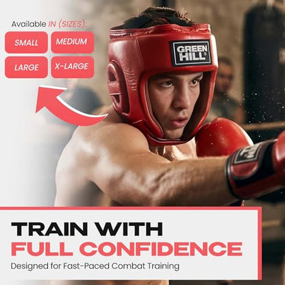 Boxing Headgear for Men & Women – MMA & Muay Thai Sparring Gear, Five Star AIBA-Approved Leather Head Guard - color: Red