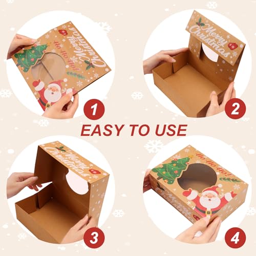 24 Pack Christmas Cookie Boxes - 8.25"x6"x2.75" Brown Kraft Bakery Box with Window for Holiday Treats, Gift Exchange Box for Baked Goods, Cookie Tins with Lids for Gift Giving - color: Christmas-Brown