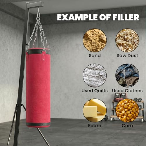 Soozier Punching Bag with Stand for Adults, 72.8"-90.9" Height Adjustable Freestanding Boxing Stand with Canvas Sandbag, Stable Triangular Base and 1" Weight Plate Storage for Home Gym MMA - color: Red