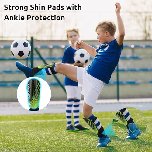 Shin Guards Soccer Youth Kids - Shin Guard for Toddler Boys Girls Teenagers 2-18 Years Old with Ankle Sleeves Protection - Football Shin Pads Equipment with Adjustable Strap - color: Green, size: Medium