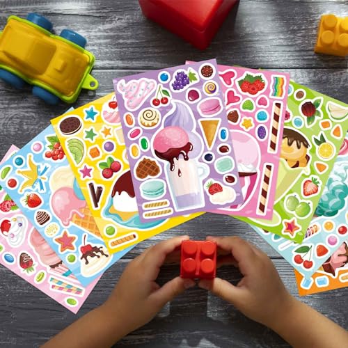 Make Your Own Ice Cream Sticker, Make-a-face Stickers, Summer Supplies | 24 Sheets Mix and Match Sticker Sheets Goodie Bags Stuffers DIY Summer Ice Cream Stickers for Kids Party Favors Activities - style: Ice Cream Stickers