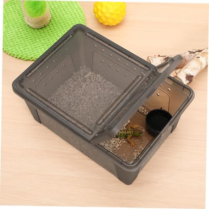 Pet Reptile Terrarium Box Feeder Professional Habitat for Turtles Geckos Lizards and Insects Plastic Breeding Container Ventilation for Easy Maintenance Black Set