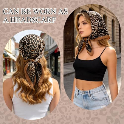 GERINLY Silk Hair Scarf Animal Print Leopard Neck Scarf Summer Neckerchief for Women Bag Purse Accessory - color: Blackbrown