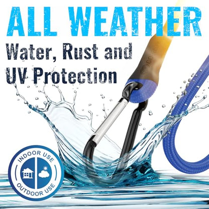 GOEASY0312 Bungee Cords with Hooks Heavy Duty 18" Carabiner, 4PCS Blue | 200 LBS Max Break Strength, UV Resistant, Locking Carabiner Hooks, Double-Braided Latex & Rubber - color: Blue