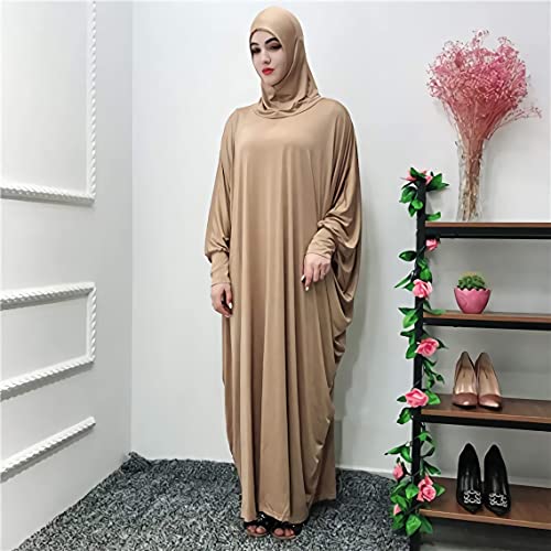 FPOVFPO Womens Solid One-Piece Prayer Dress Muslim Abaya Islamic Maxi Breathable Ramadan Dress Kaftan Hijab - color: Brown
