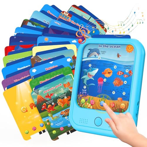 Kids Educational Learning Tablet Toy-Educational Tablet Toy to Interactive Learn Alphabets,Colors,Number,Foods,Jurassic Park,Animals,Learning Toys for Toddlers 2-6 Years Old,Gifts for Boys Girl - color: Blue