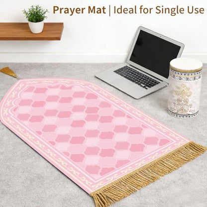 Prayer Mat Ramadan Gifts - Light Pink Prayer Rug Islamic Praying Tasbih Beads Compass, Muslim Praying Carpet for Women Eid Salah Namaz Meditation, Gifts for Eid Ramadan - color: Pink