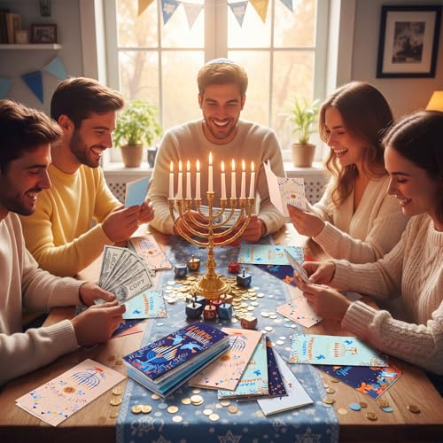 Engrowtic 50 Sets Happy Hanukkah Money Cards with Envelopes Hanukkah Chanukah Gift Card Money Holder Xmas Cards Bulk with Envelopes & Stickers for Friends Family Holidays - style: Hanukkah