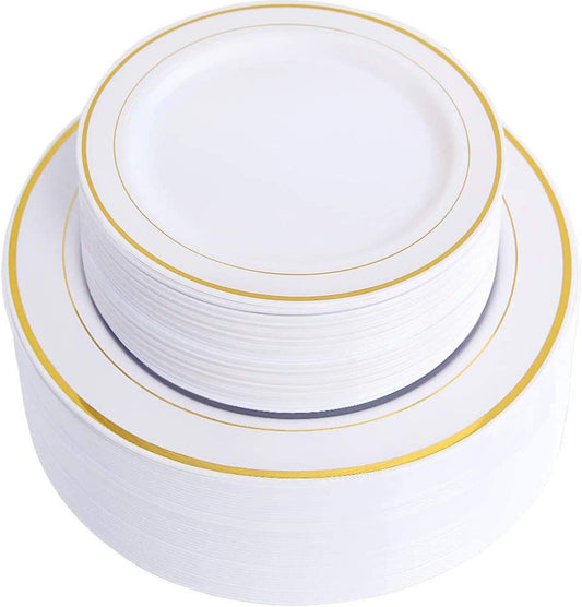 Supernal 102Pcs White and Gold Plastic Plates, Dinnerware Set for 51 Guests - color: 102pcs White and Gold Plastic Plates