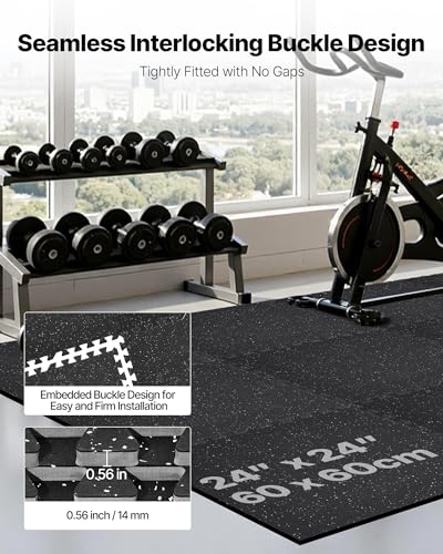 VEVOR 0.56Inch 48sq.ft 12 Tiles Gym Flooring for Home Gym, Rubber Top with High Density EVA Foam, 24 x 24In Gym Floor Exercise Equipment Mats, Interlocking Gym Mats, Puzzle Workout Mats, Black & White | Rubber Top with High Density EVA Foam, Lightweight G
