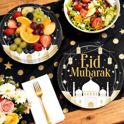 50PCS Eid Mubarak Plates Ramadan Decorations Happy Eid Islamic Muslim Party Decoration Supplies