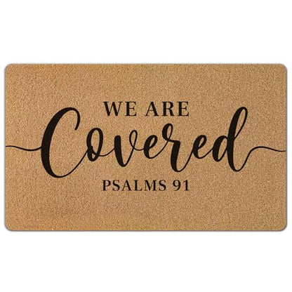 We are Covered Psalm 91 Door Mat, Christian Bible Verse Front Door Mat Rug Outdoor Indoor Entrance, Religious Scripture Artificial Coir Doormat for House Porch Patio Entry, 30x17 Inch