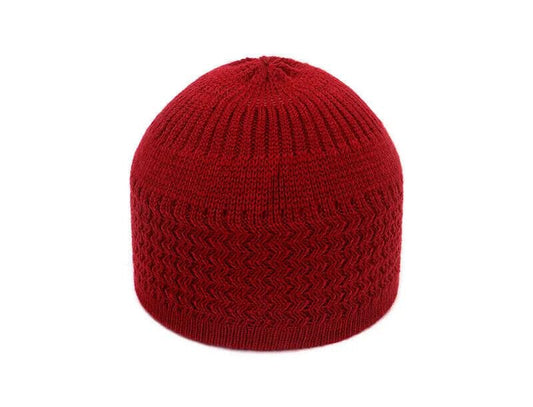 Breathable Cotton Stretchy Islamic Muslim Knitting Kufi Topi Prayer Hat Crochet Taqiyah Takke Skull Cap. - color: Red