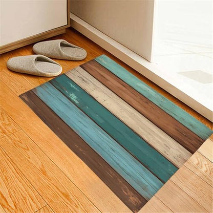 Brown Wood Grain Bathroom Runner Rug Bathmat Soft Bath Shower Bathtub Kitchen Door Mat,Rural Ombre Teal Worn Wooden Stripes Washable Floor Doormat Area Carpet for Bedroom Laundry Room Hallway,24"x36" - size: 24"W x36"L