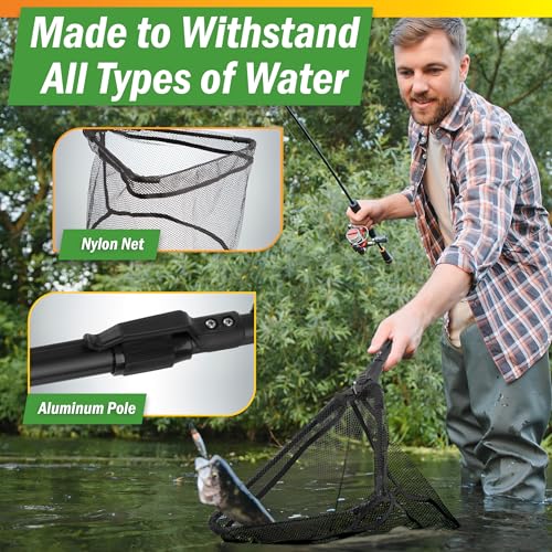 8-Inch Fishing Net - Lightweight Aluminum, Steel, and Nylon Bait Net for Catch and Release or Sport Fishing in Salt and Freshwater by Wakeman - size: 28" x 16" x 1"