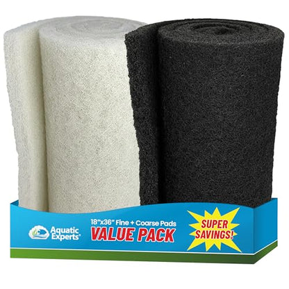 Aquatic Experts Classic Koi Pond Filter Pad Bundle – Fine & Coarse Bulk Roll Pond Filter Media, Ultra Durable Reusable Fish Pond Filter Material (Fine: 18" x 36", Coarse: 18" x 36") - size: 18” x 36”