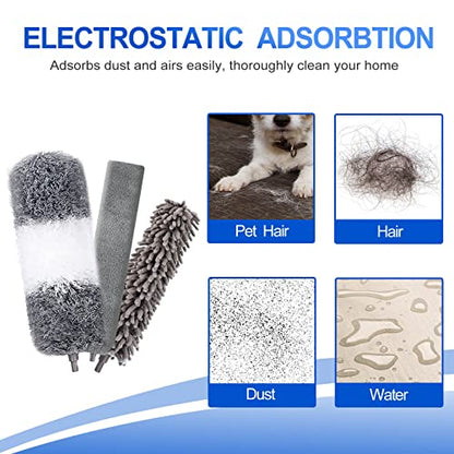 Microfiber Duster Kit (11PCS) - Washable Dusters with Extension Pole (30 to 100 in) for Cleaning Ceilings, Fans, Furniture