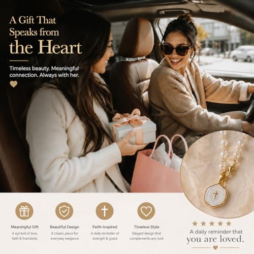 Steering Wheel Charm, Adjustable Car Rosary for Rearview Mirror, Pearl Chain with Cross Pendant Steering Wheel Rosary Protection Charm Decor, White